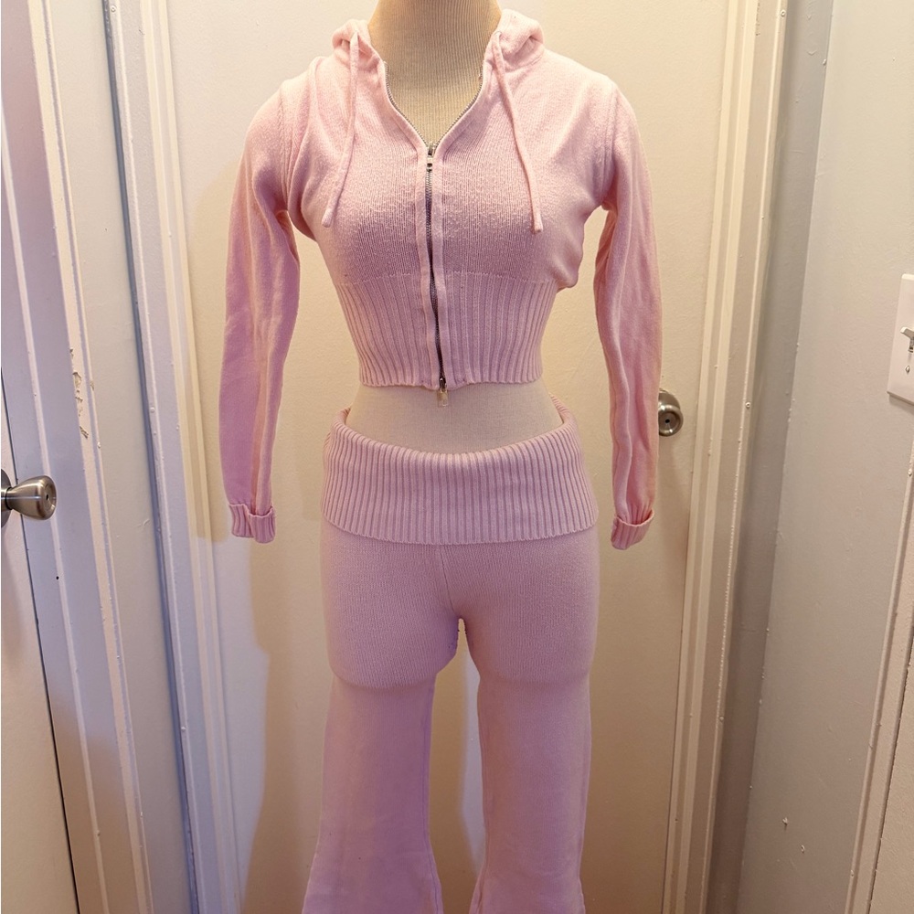Edikted Pink Knit Hoodie and Pants Set